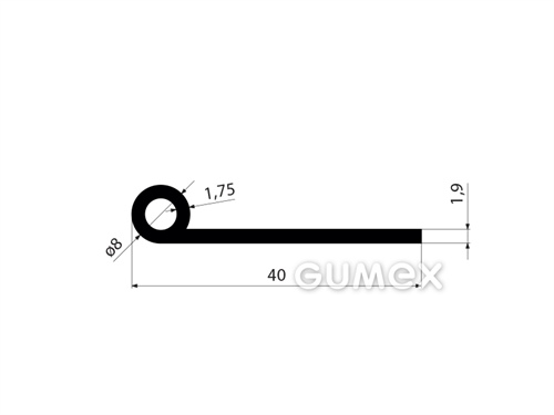 "P" Gummiprofil mit Loch, 40x8/1,9mm, 70°ShA, EPDM, -40°C/+100°C, schwarz, 